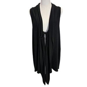 Sympli Black Sleeveless Tie Front Draped Layering Vest Tunic Lagenlook Size 14
